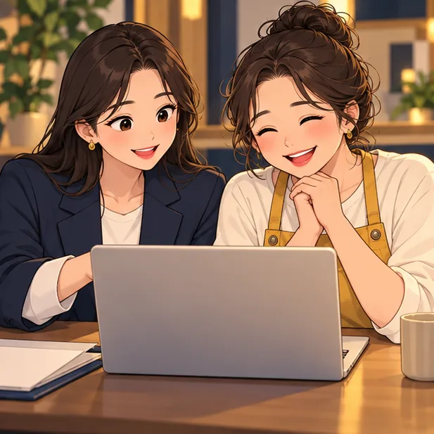 세무사와 사장님이 노트북을 함께 보는 장면